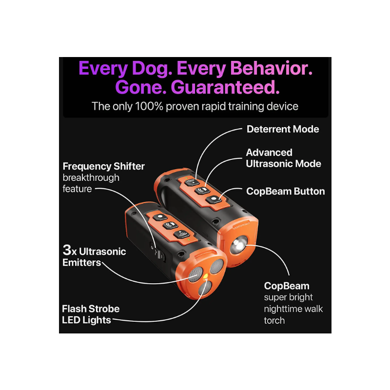 Répulsif Ultrasonique Chien Dispositif Dissuasion Anti-aboiement avec Lampe de Poche LED Rechargeable Entraînement Sûr