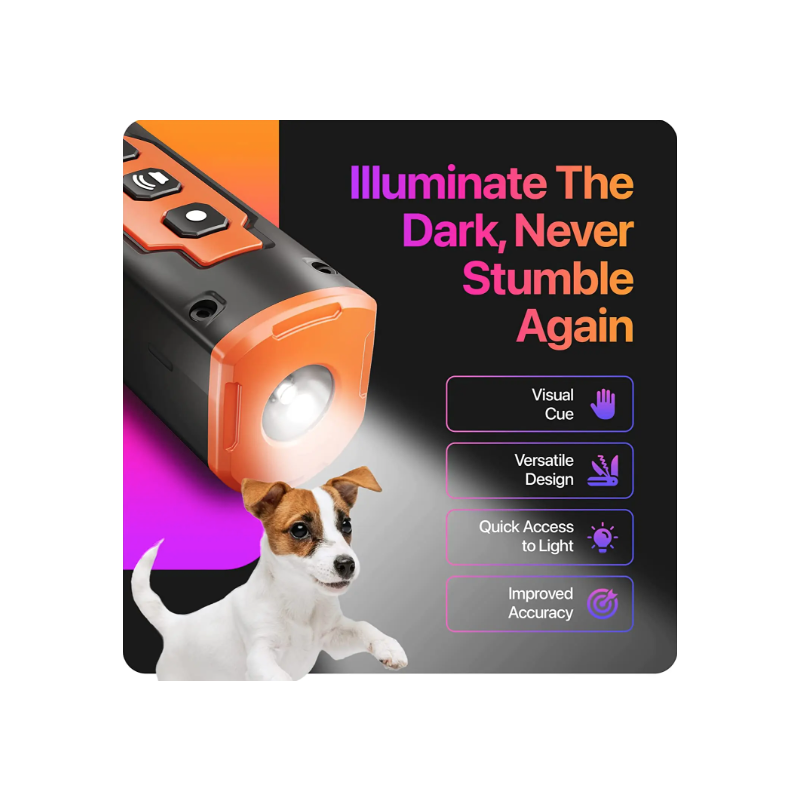 Répulsif Ultrasonique Chien Dispositif Dissuasion Anti-aboiement avec Lampe de Poche LED Rechargeable Entraînement Sûr
