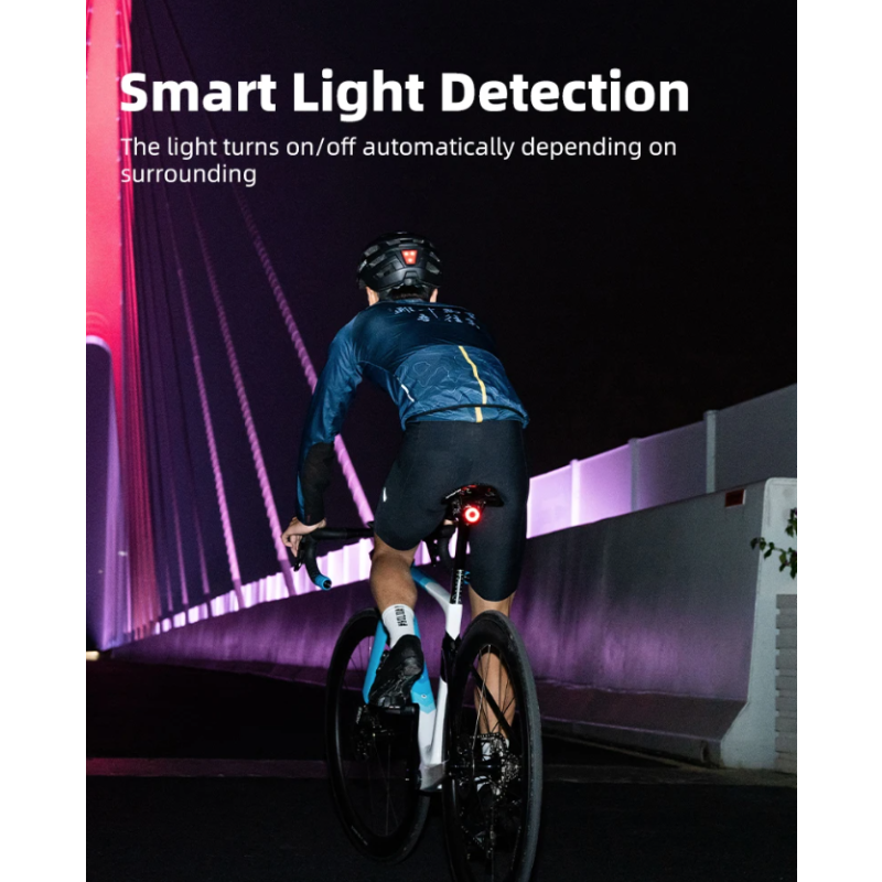 Feu arrière de vélo XOSS XR Pro éclairage LED intelligent sécurité et visibilité avec détection de frein automatique