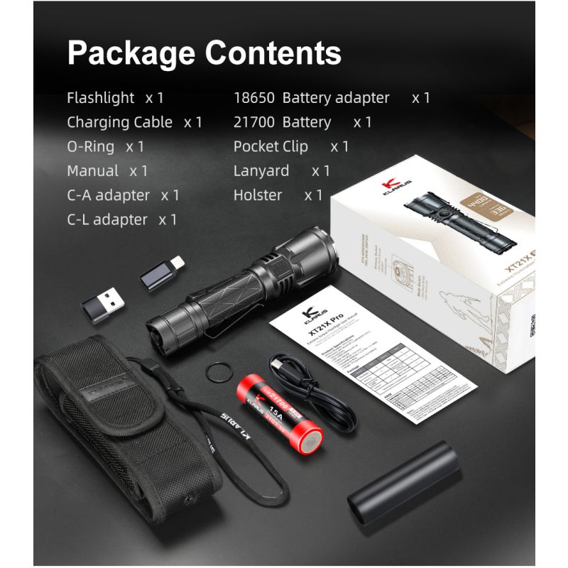 Klarus XT21X Pro Lampe de Poche LED XHP70.2 4400 Lumens Réglable Rechargeable Haute Performance Polyvalente