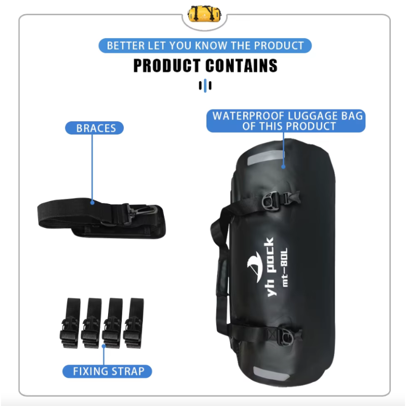 Sac Moto Étanche 40L/80L VTT Roll-Top - Porte-Bagages Arrière & Selle Portable - Rangement Facile