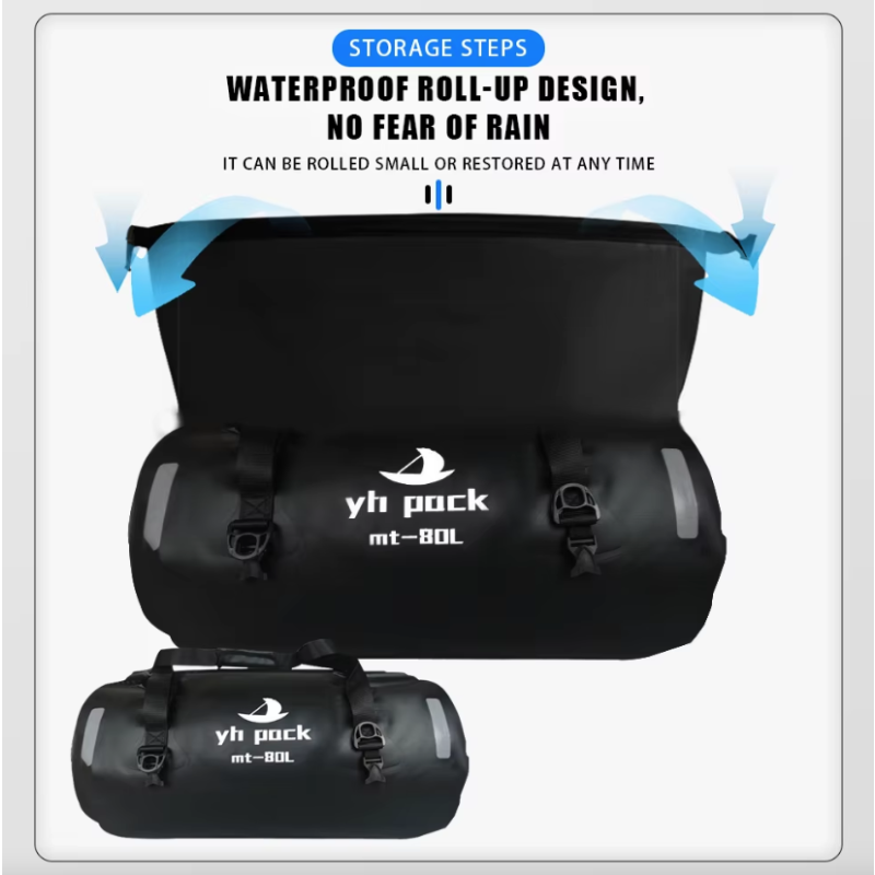Sac Moto Étanche 40L/80L VTT Roll-Top - Porte-Bagages Arrière & Selle Portable - Rangement Facile