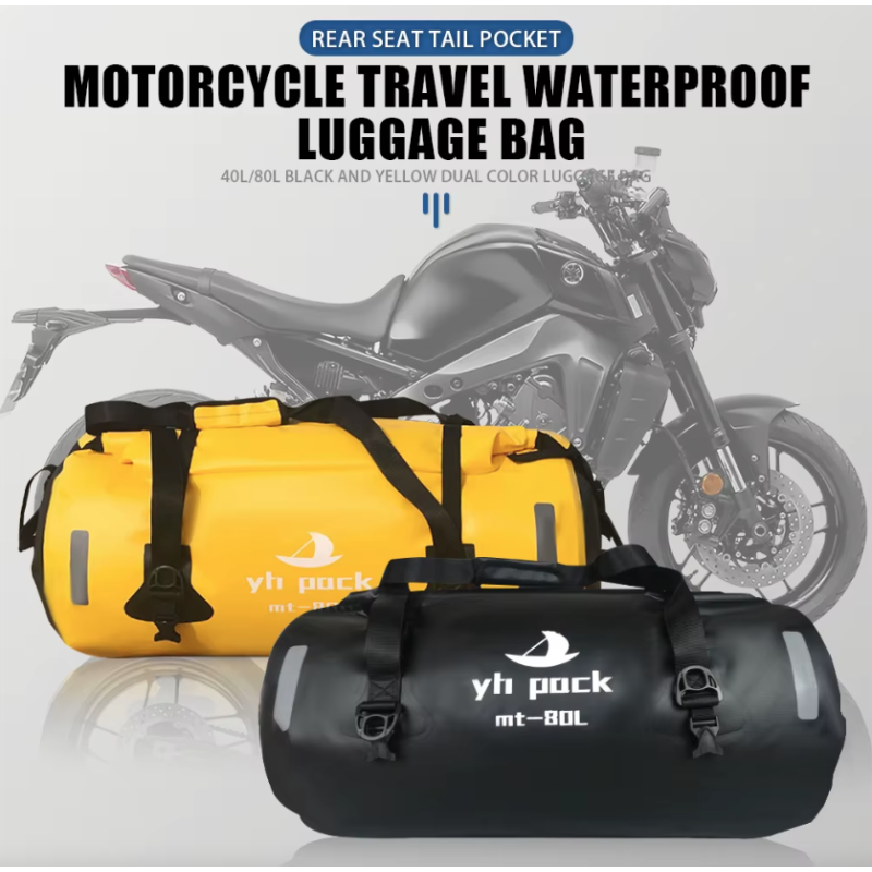 Sac Moto Étanche 40L/80L VTT Roll-Top - Porte-Bagages Arrière & Selle Portable - Rangement Facile