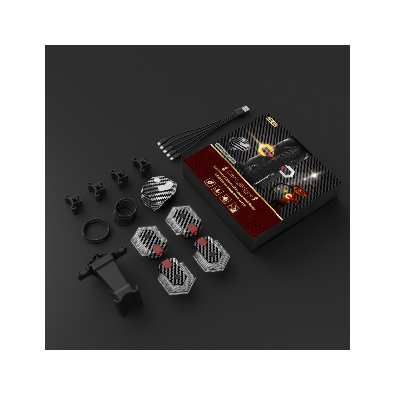 CarryBright Kit Feu Arrière Vélo & Clignotants Vélo 4 Pcs Fibre Carbone USB | Sécurité Cycliste VAE, Télécommande