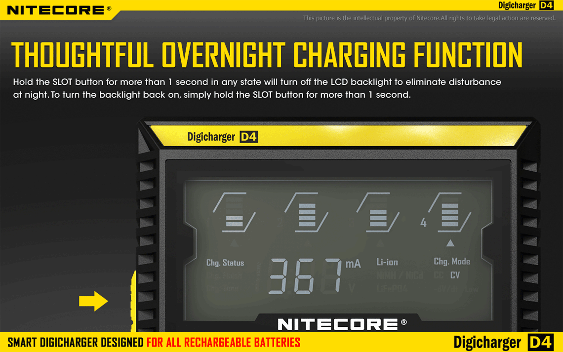 Nitecore D4 Digicharger avec écran LCD, chargeur de batterie intelligent pour Li-ion et Ni-MH, solution d'alimentation intelligente