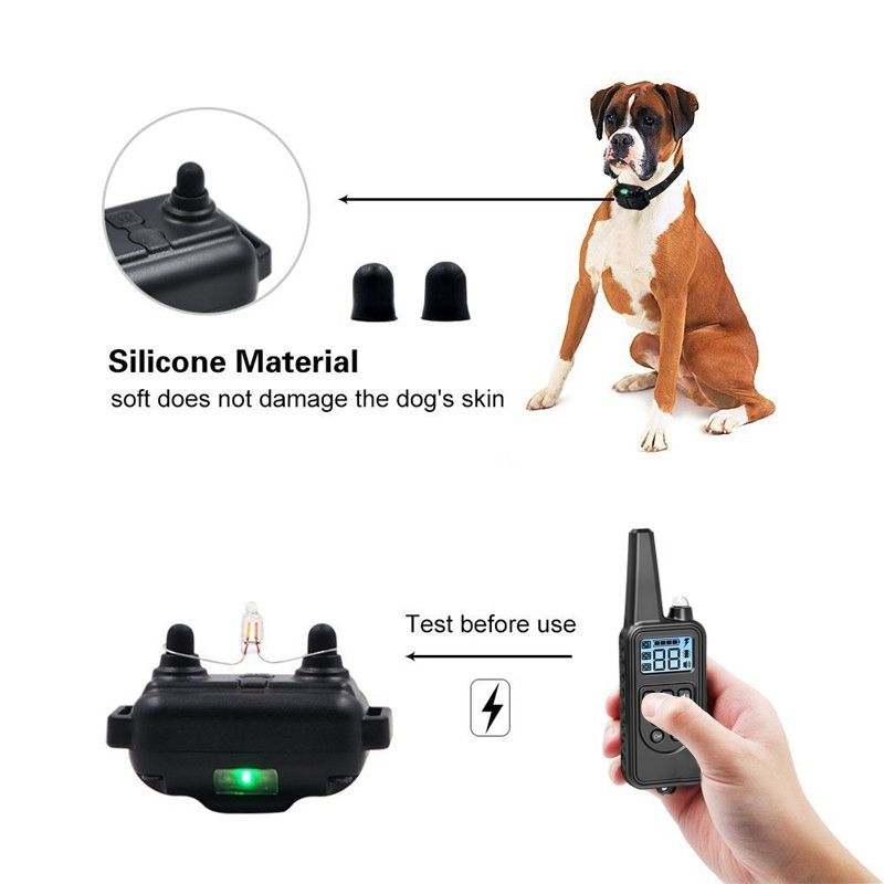 Collier de dressage pour chien électrique 800m étanche rechargeable avec niveaux de choc réglables et écran LCD