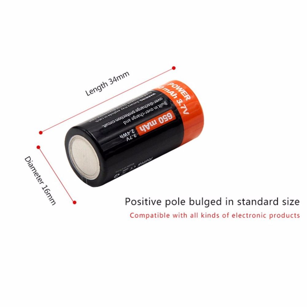 16340 650mAh 3.7V Batterie Li-ion rechargeable micro USB écologique et durable pour lampes de poche et équipements