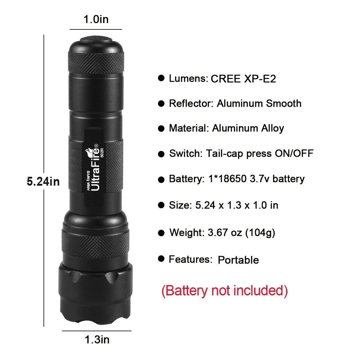 UltraFire WF-502B.2 XP-E2 LED Rouge Lumière Zoomable Lampe Torche Compacte Extérieure pour la Randonnée Nocturne et la Faune Sauvage