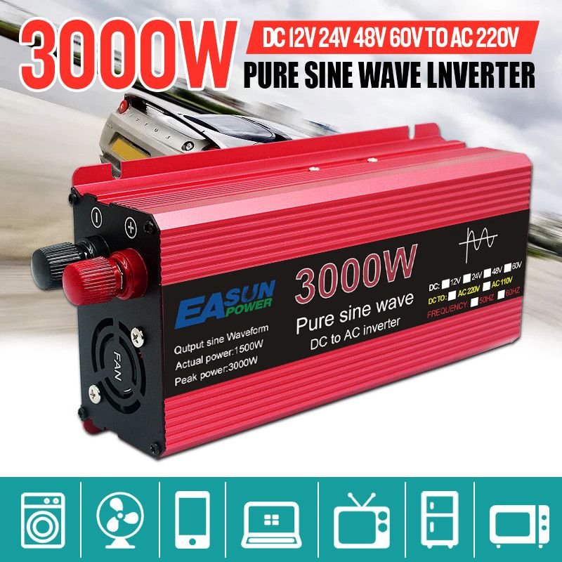 Onduleur à onde sinusoïdale pure 3000W 2200W 1600W 1000W Conception durable en aluminium-magnésium Haute efficacité Alimentation pour camping