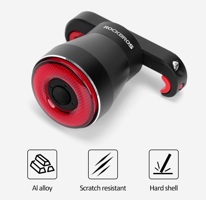 ROCKBROS Q5 Feu intelligent de vélo avec détection automatique de freinage, feu arrière LED étanche IPX6, équipement de sécurité cycliste