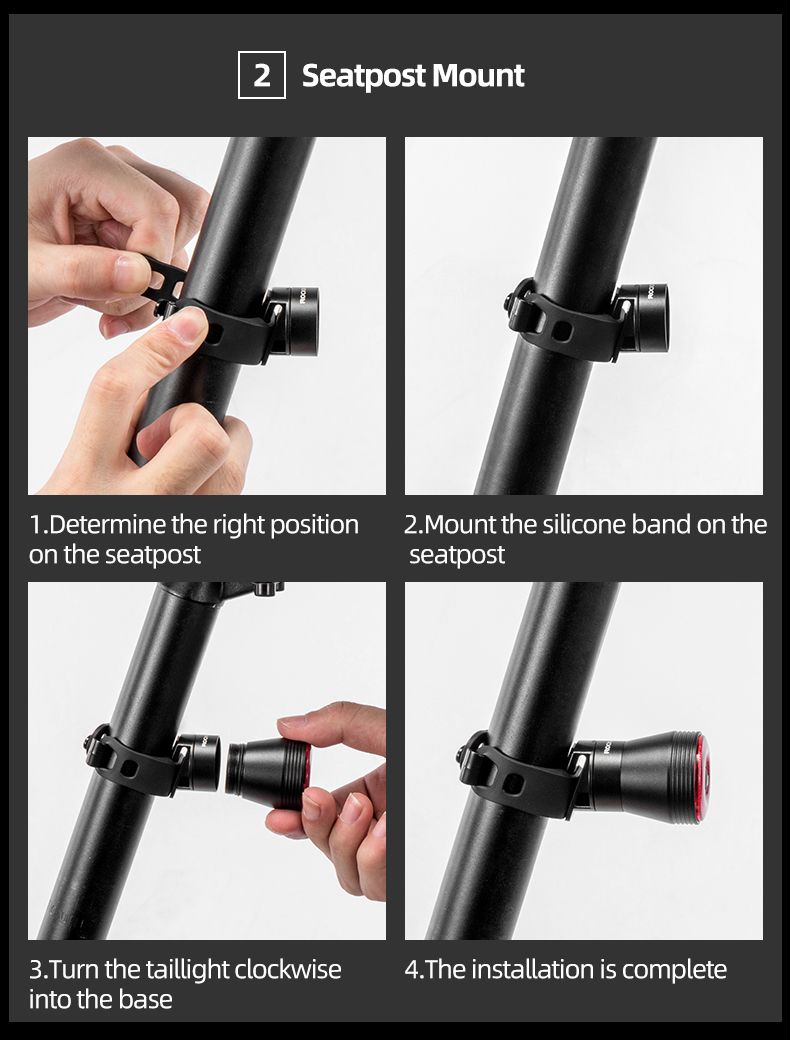ROCKBROS Q5 Feu intelligent de vélo avec détection automatique de freinage, feu arrière LED étanche IPX6, équipement de sécurité cycliste