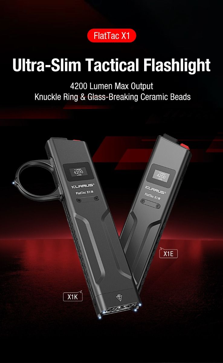 Klarus X1 Lampe torche tactique EDC ultra-fin LED Luminus SST-70 4200LM Lampe torche d'urgence extérieure