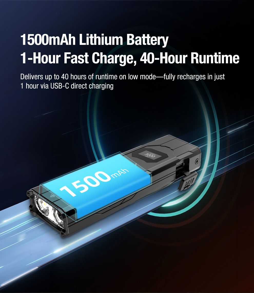 Klarus X2 Lampe Torche Tactique Ultra-Fine 3000 Lumens USB-C Rechargeable Compacte Puissante Sécurité