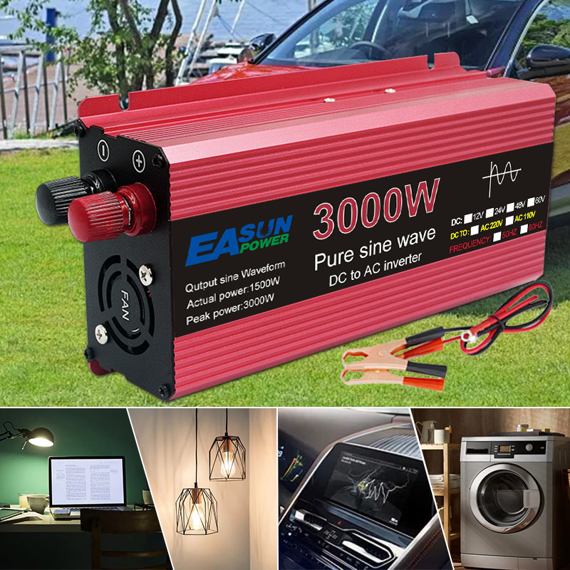 Onduleur à onde sinusoïdale pure 3000W 2200W 1600W 1000W Conception durable en aluminium-magnésium Haute efficacité Alimentation pour camping