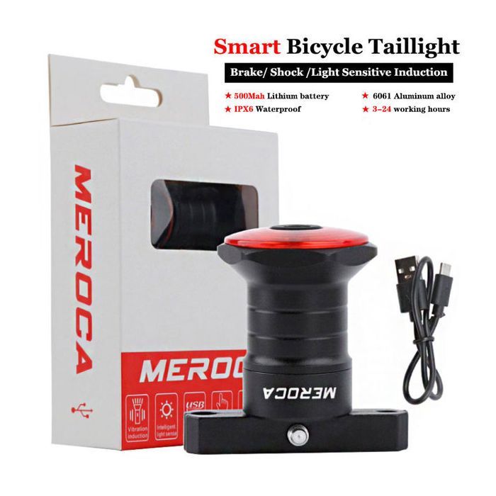 Feu arrière de vélo intelligent avec feu de freinage à démarrage/arrêt automatique, recharge USB, étanche IPX6, feu de sécurité cycliste.