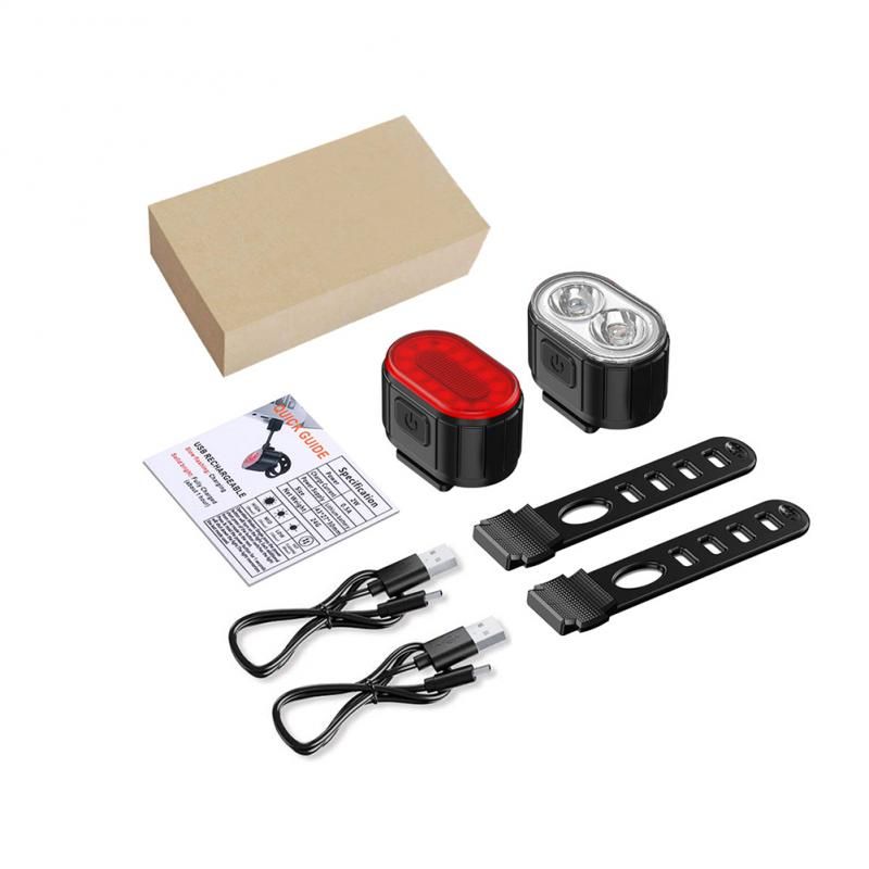 Ensemble de feux de vélo rechargeables par USB, imperméables, LED, pour une visibilité en cyclisme urbain, légers - Feu avant et feu arrière rouge