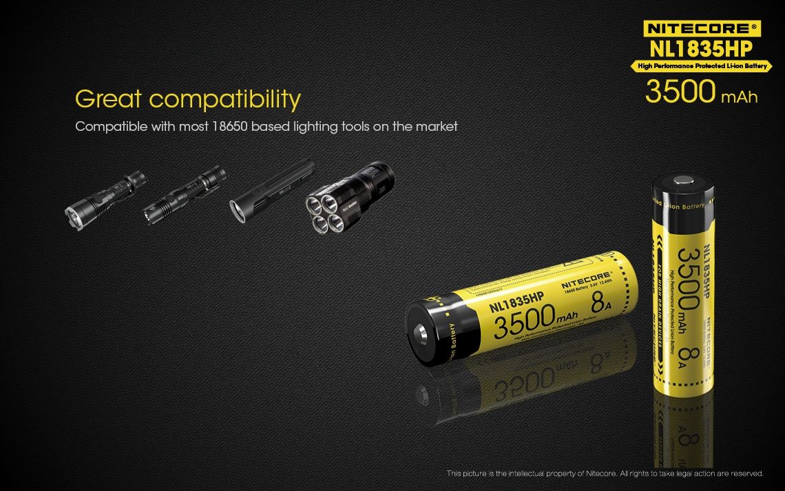 Nitecore NL1835HP Batterie rechargeable 3500mAh 18650 Haute Performance pour lampe de poche et gadgets technologiques