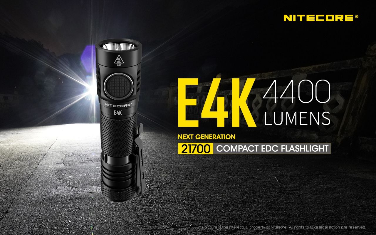 Nitecore E4K 4400 Lumens Lampe de poche EDC compacte, portable et durable avec système optique avancé