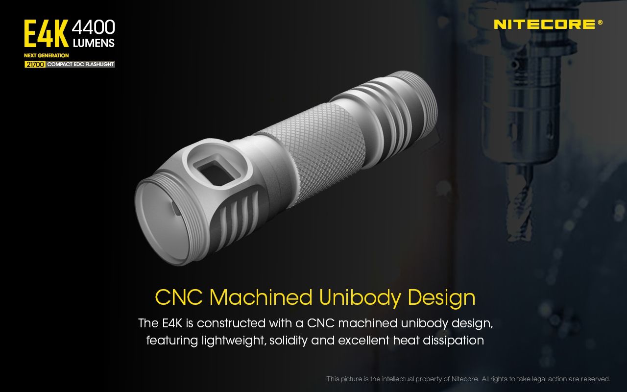 Nitecore E4K 4400 Lumens Lampe de poche EDC compacte, portable et durable avec système optique avancé