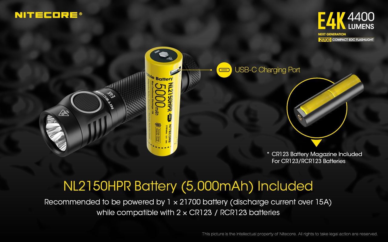 Nitecore E4K 4400 Lumens Lampe de poche EDC compacte, portable et durable avec système optique avancé