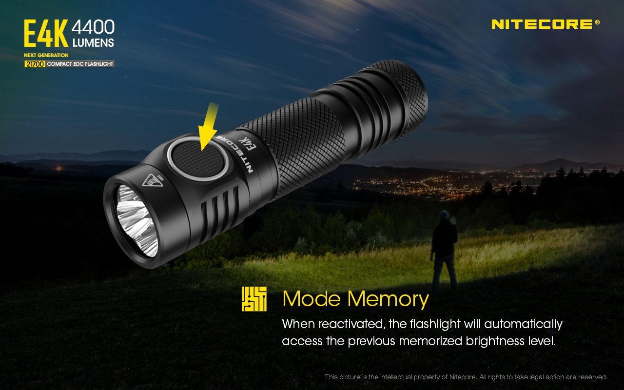 Nitecore E4K 4400 Lumens Lampe de poche EDC compacte, portable et durable avec système optique avancé