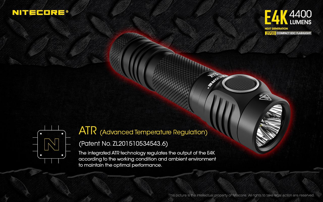Nitecore E4K 4400 Lumens Lampe de poche EDC compacte, portable et durable avec système optique avancé