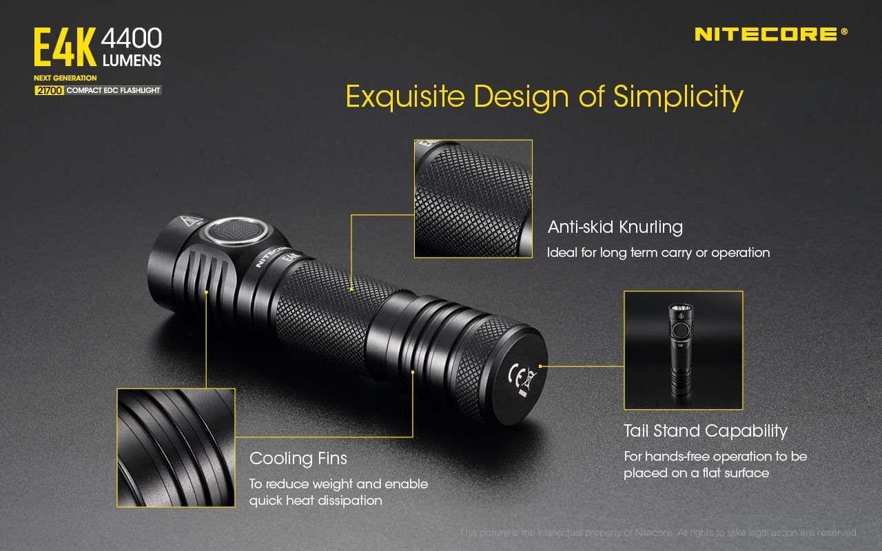 Nitecore E4K 4400 Lumens Lampe de poche EDC compacte, portable et durable avec système optique avancé