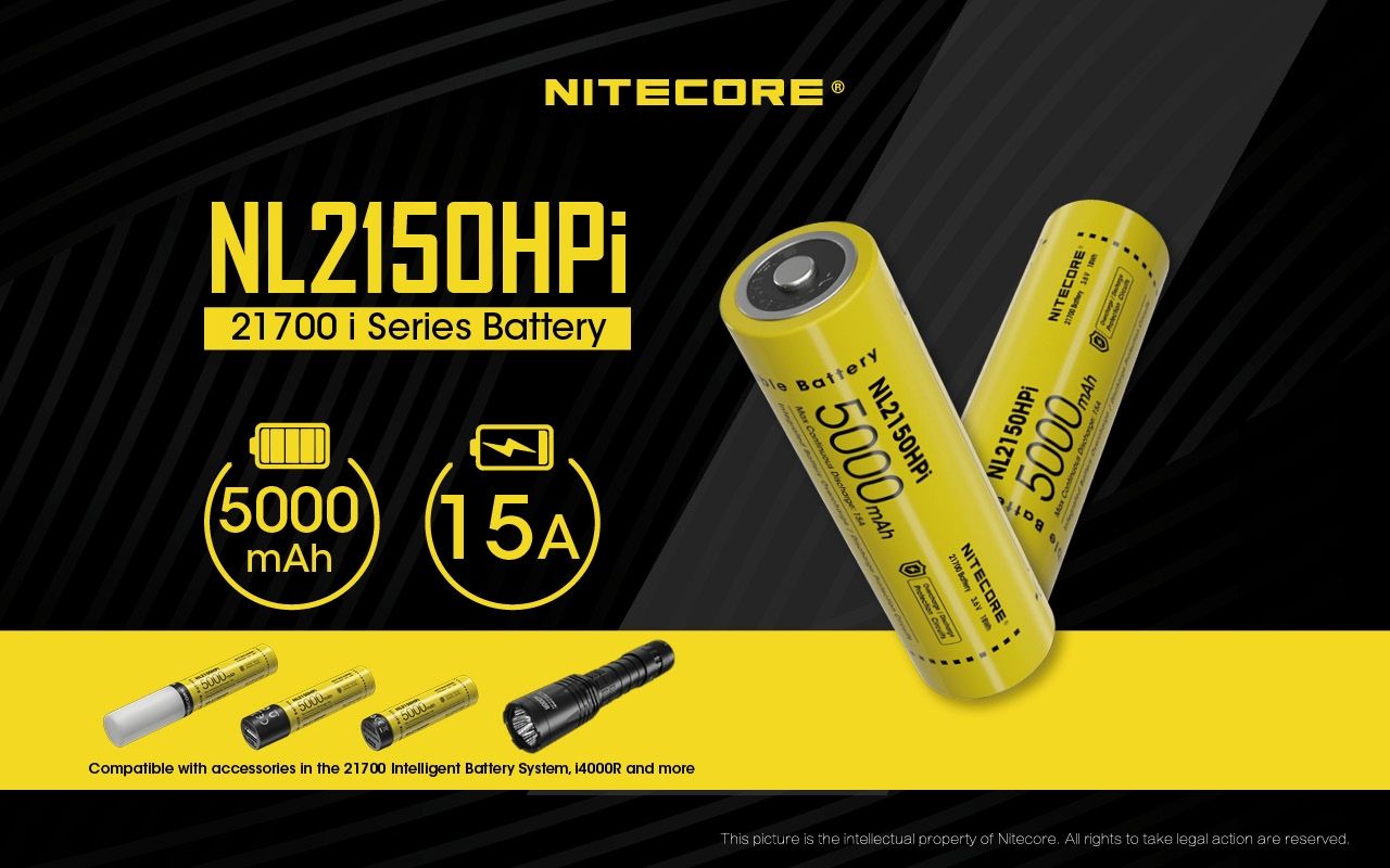 NITECORE NL2150HPi 5000mAh 21700 Batterie rechargeable Li-ion Haute Performance pour lampe de poche et vape