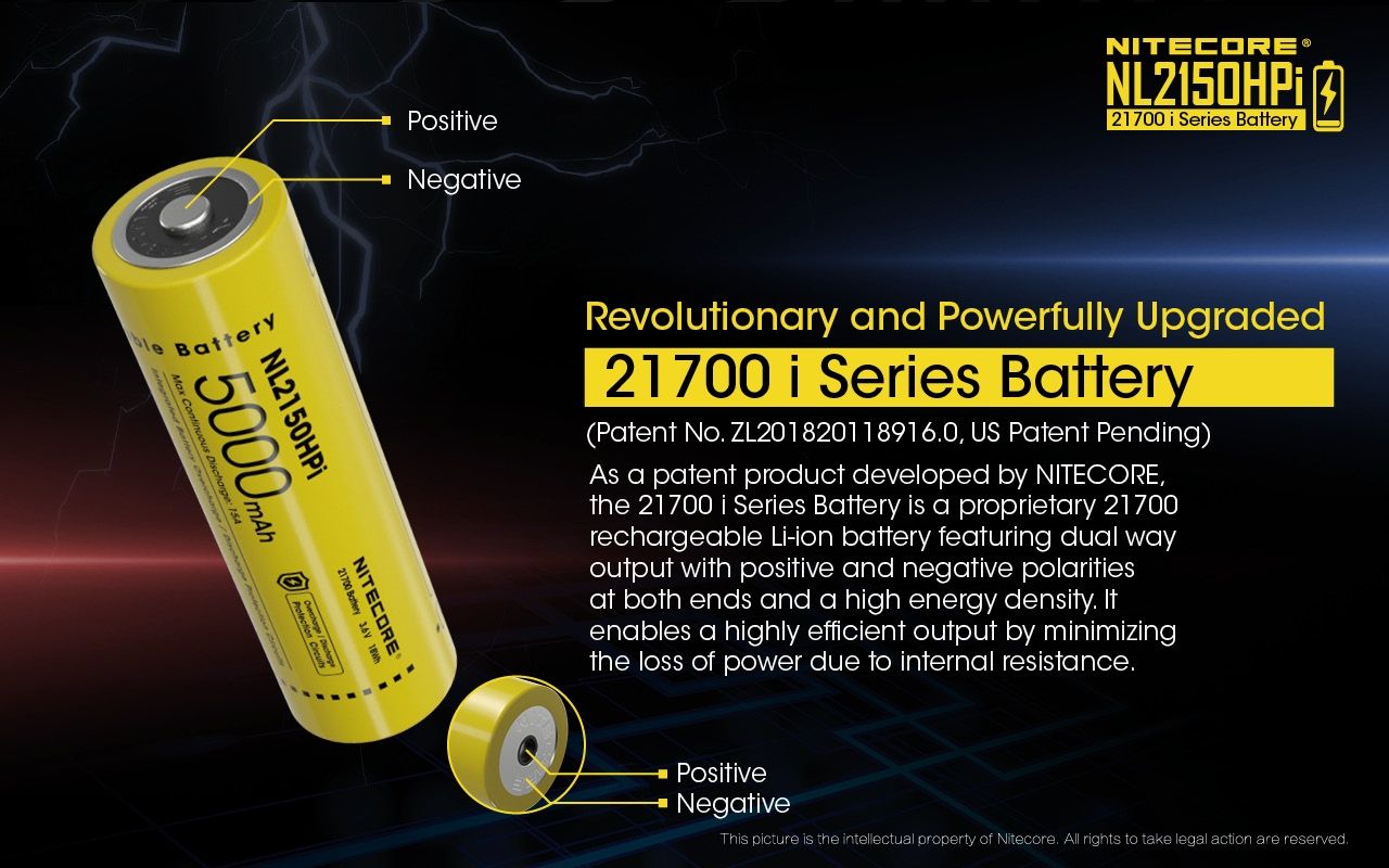 NITECORE NL2150HPi 5000mAh 21700 Batterie rechargeable Li-ion Haute Performance pour lampe de poche et vape