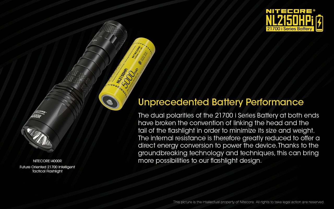 NITECORE NL2150HPi 5000mAh 21700 Batterie rechargeable Li-ion Haute Performance pour lampe de poche et vape