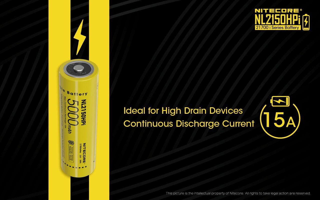 NITECORE NL2150HPi 5000mAh 21700 Batterie rechargeable Li-ion Haute Performance pour lampe de poche et vape