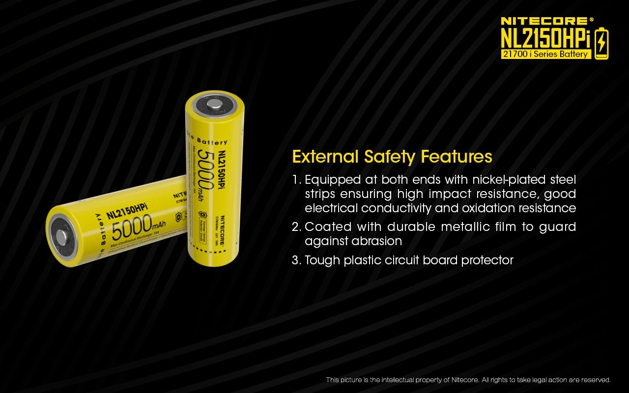 NITECORE NL2150HPi 5000mAh 21700 Batterie rechargeable Li-ion Haute Performance pour lampe de poche et vape