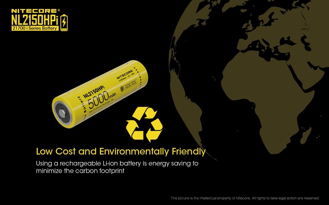 NITECORE NL2150HPi 5000mAh 21700 Batterie rechargeable Li-ion Haute Performance pour lampe de poche et vape