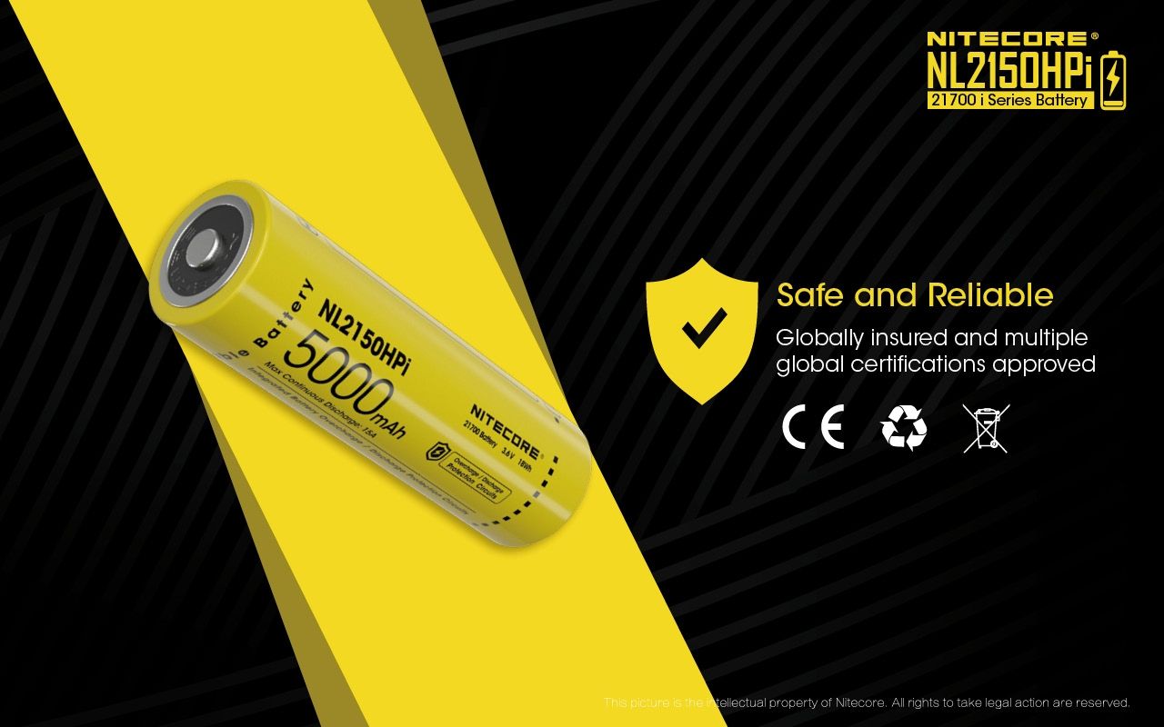 NITECORE NL2150HPi 5000mAh 21700 Batterie rechargeable Li-ion Haute Performance pour lampe de poche et vape