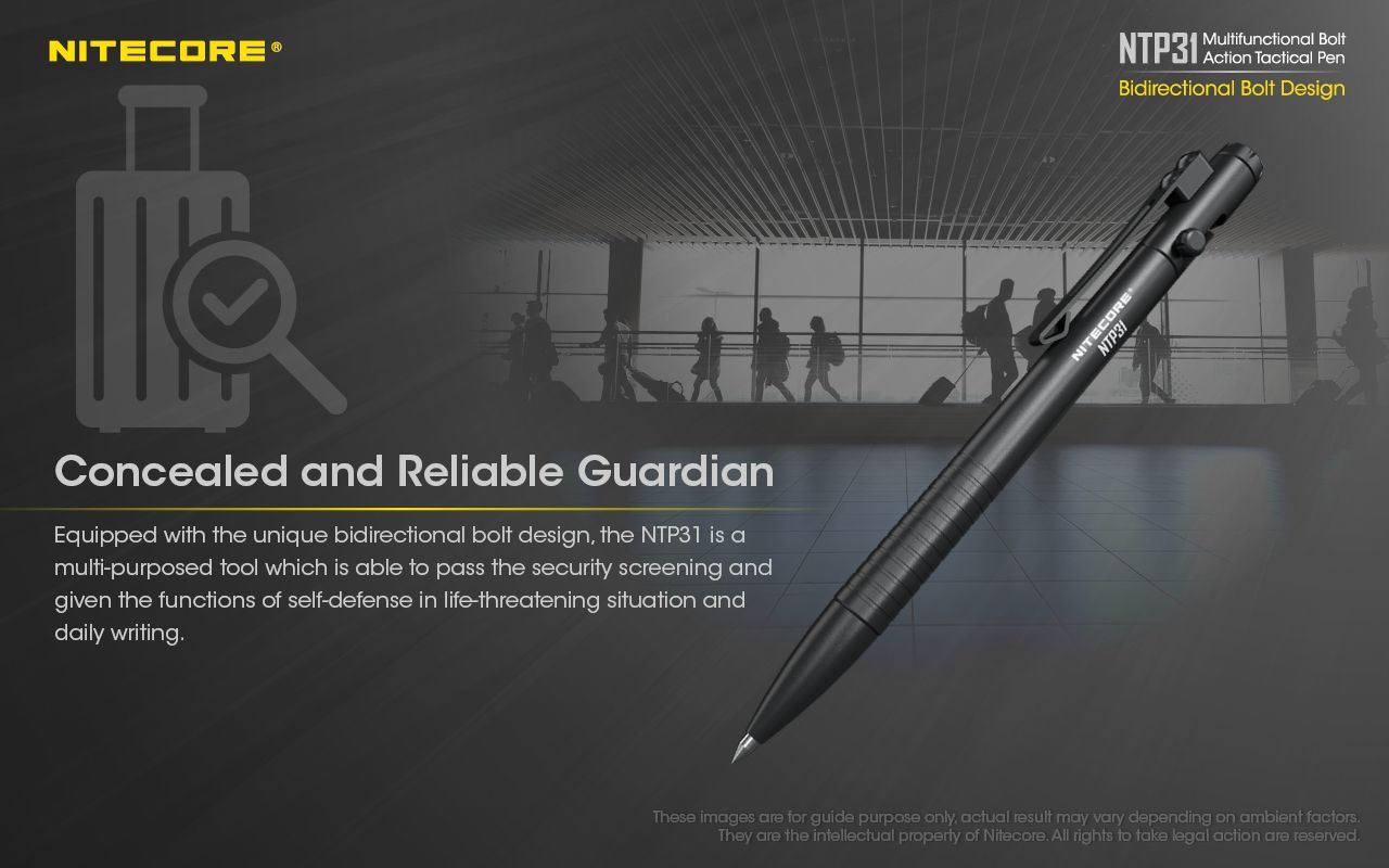 NITECORE NTP31 Stylo tactique ergonomique à verrou en alliage d'aluminium durable, brise-verre multifonctionnel