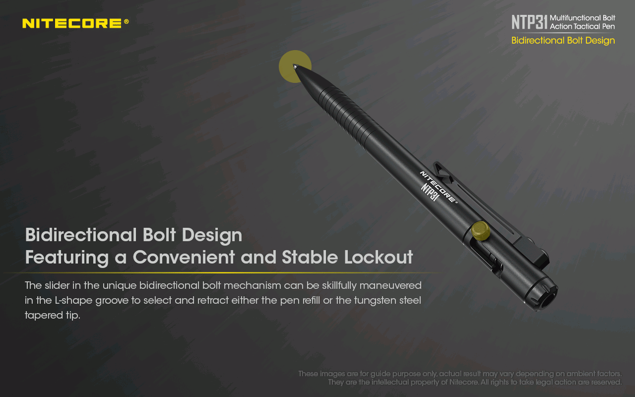 NITECORE NTP31 Stylo tactique ergonomique à verrou en alliage d'aluminium durable, brise-verre multifonctionnel