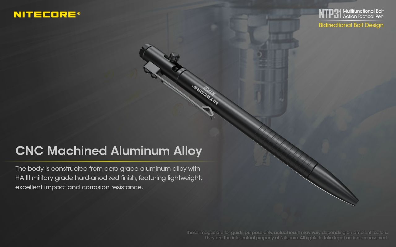 NITECORE NTP31 Stylo tactique ergonomique à verrou en alliage d'aluminium durable, brise-verre multifonctionnel