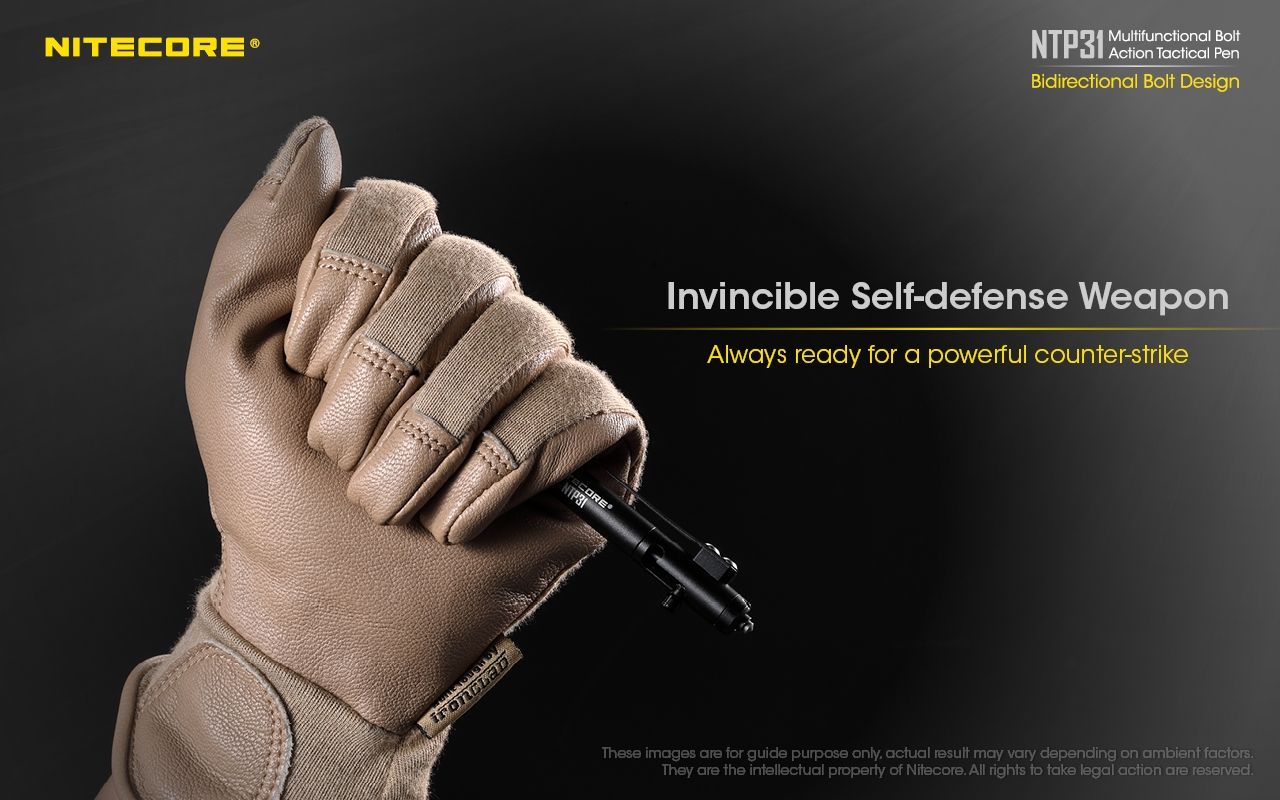 NITECORE NTP31 Stylo tactique ergonomique à verrou en alliage d'aluminium durable, brise-verre multifonctionnel