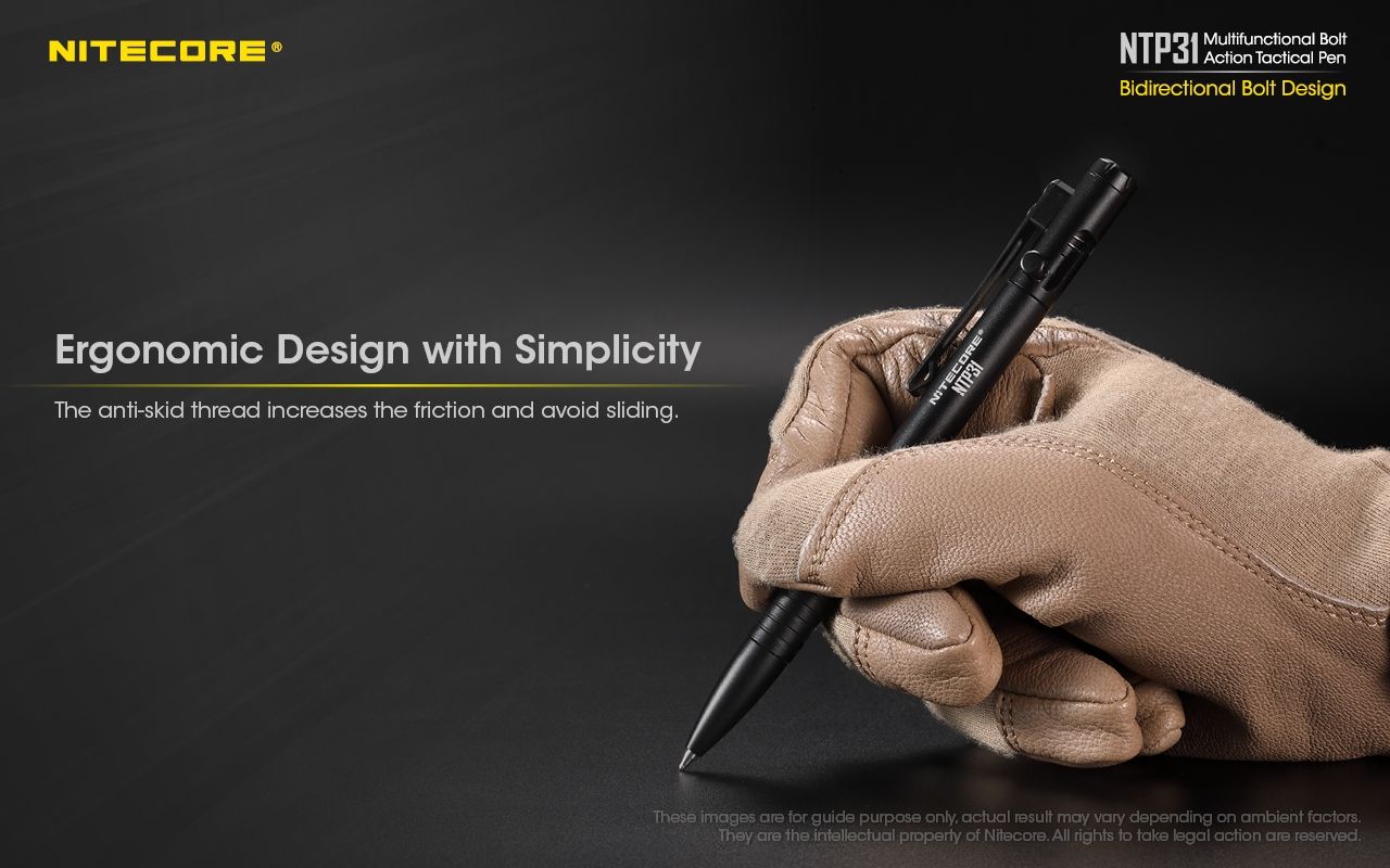 NITECORE NTP31 Stylo tactique ergonomique à verrou en alliage d'aluminium durable, brise-verre multifonctionnel