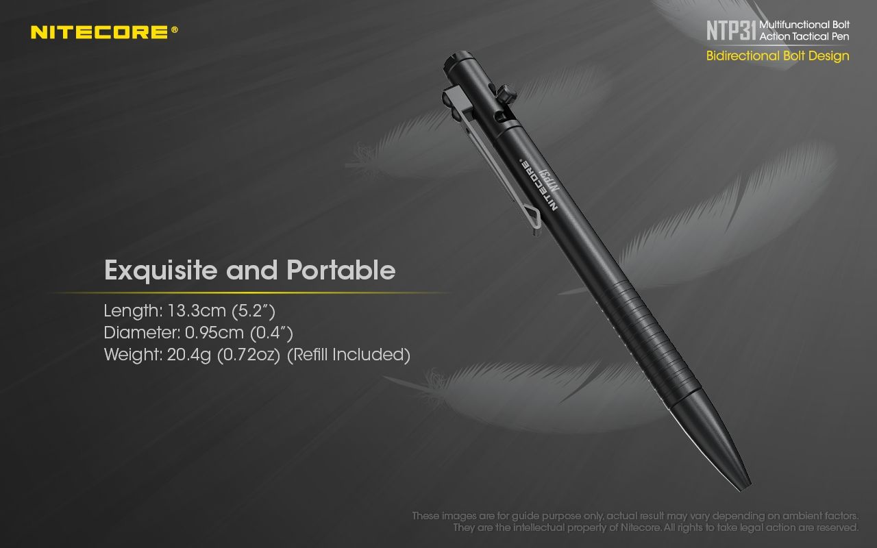 NITECORE NTP31 Stylo tactique ergonomique à verrou en alliage d'aluminium durable, brise-verre multifonctionnel