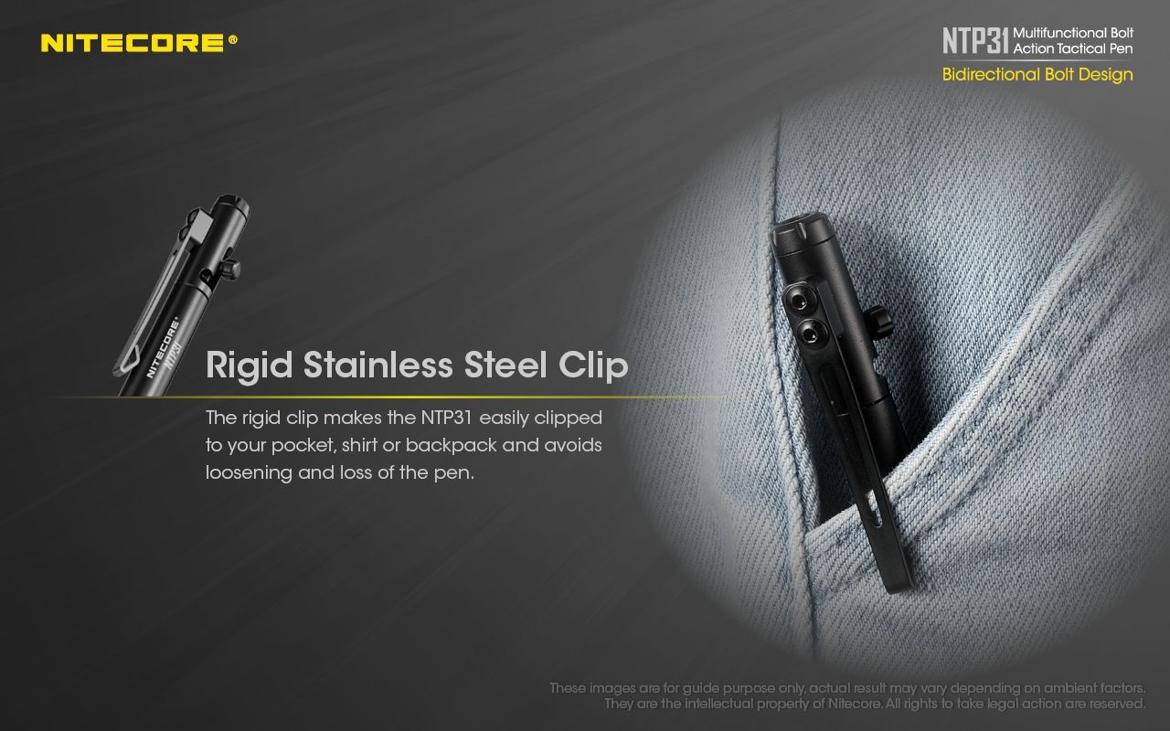 NITECORE NTP31 Stylo tactique ergonomique à verrou en alliage d'aluminium durable, brise-verre multifonctionnel