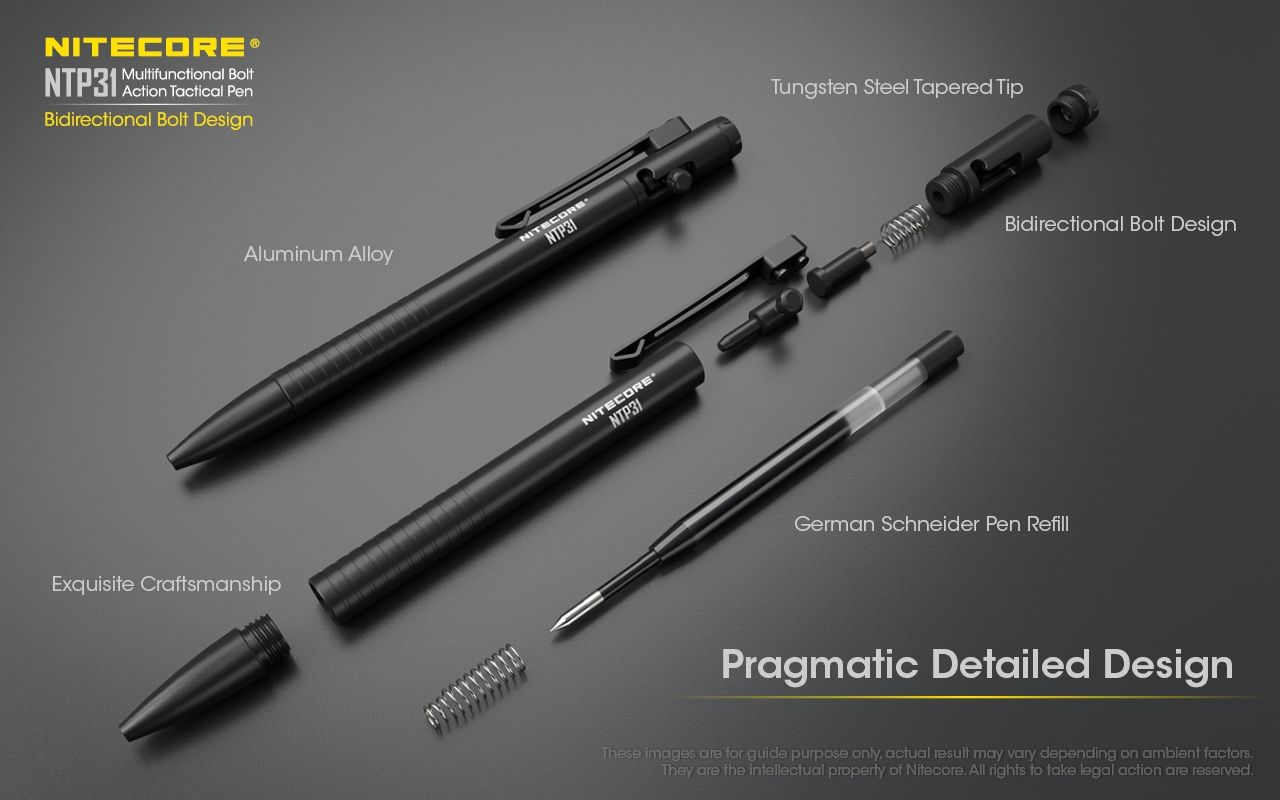 NITECORE NTP31 Stylo tactique ergonomique à verrou en alliage d'aluminium durable, brise-verre multifonctionnel