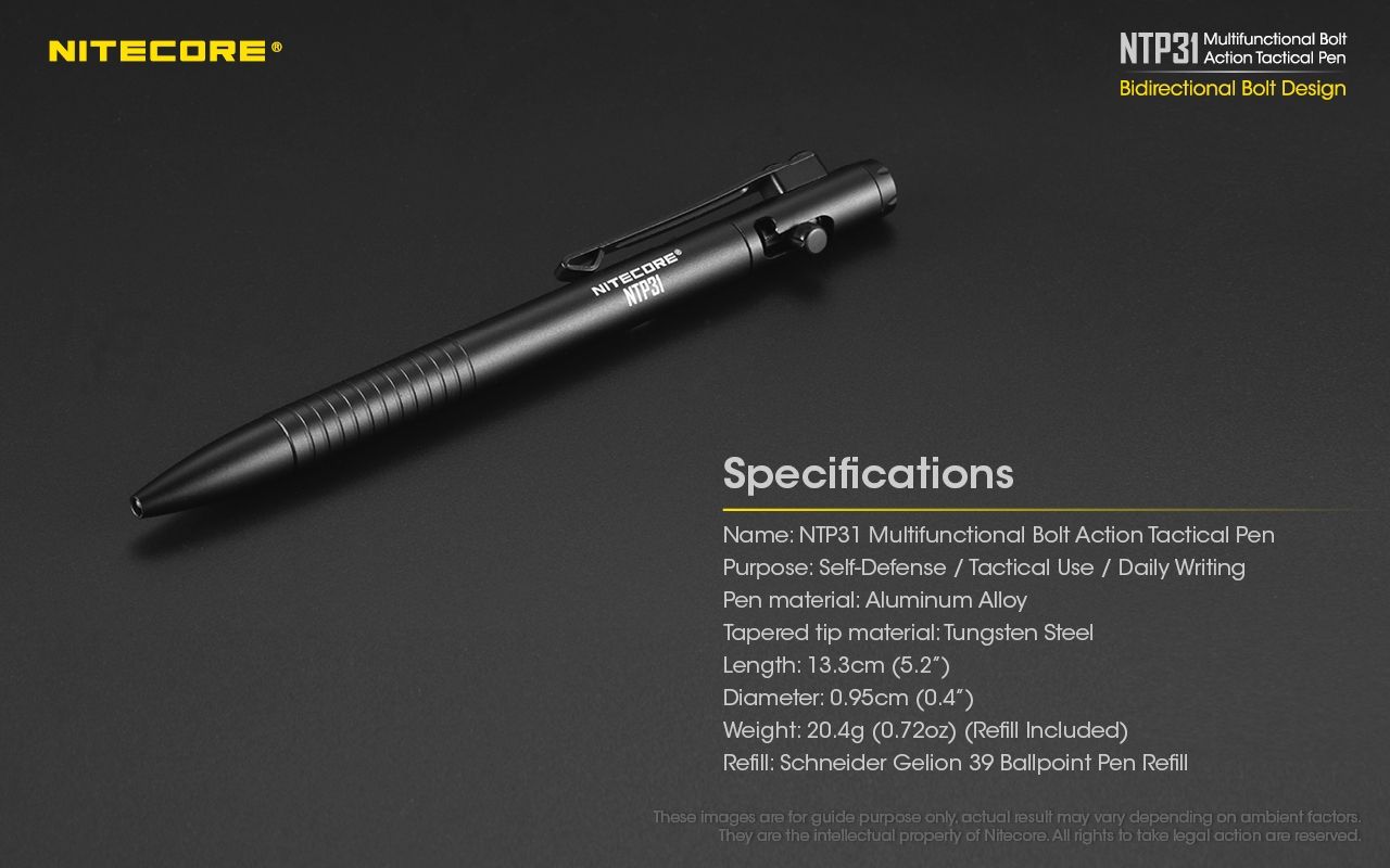 NITECORE NTP31 Stylo tactique ergonomique à verrou en alliage d'aluminium durable, brise-verre multifonctionnel