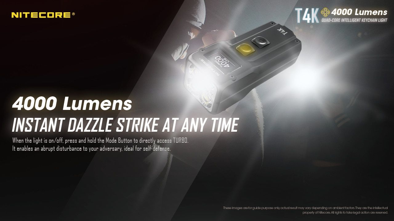 Nitecore T4K 4000 lumens Lampe torche porte-clés portable USB-C Équipement extérieur compact avec LEDs XP-L2 V6