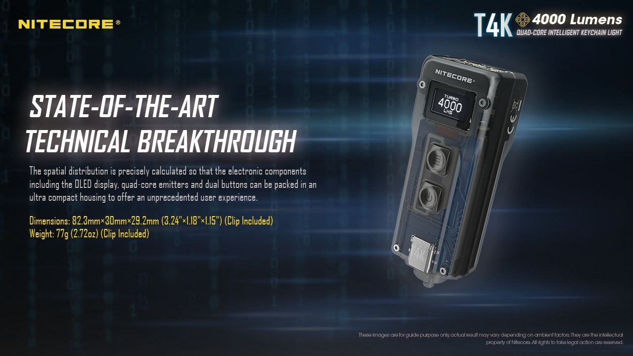 Nitecore T4K 4000 lumens Lampe torche porte-clés portable USB-C Équipement extérieur compact avec LEDs XP-L2 V6
