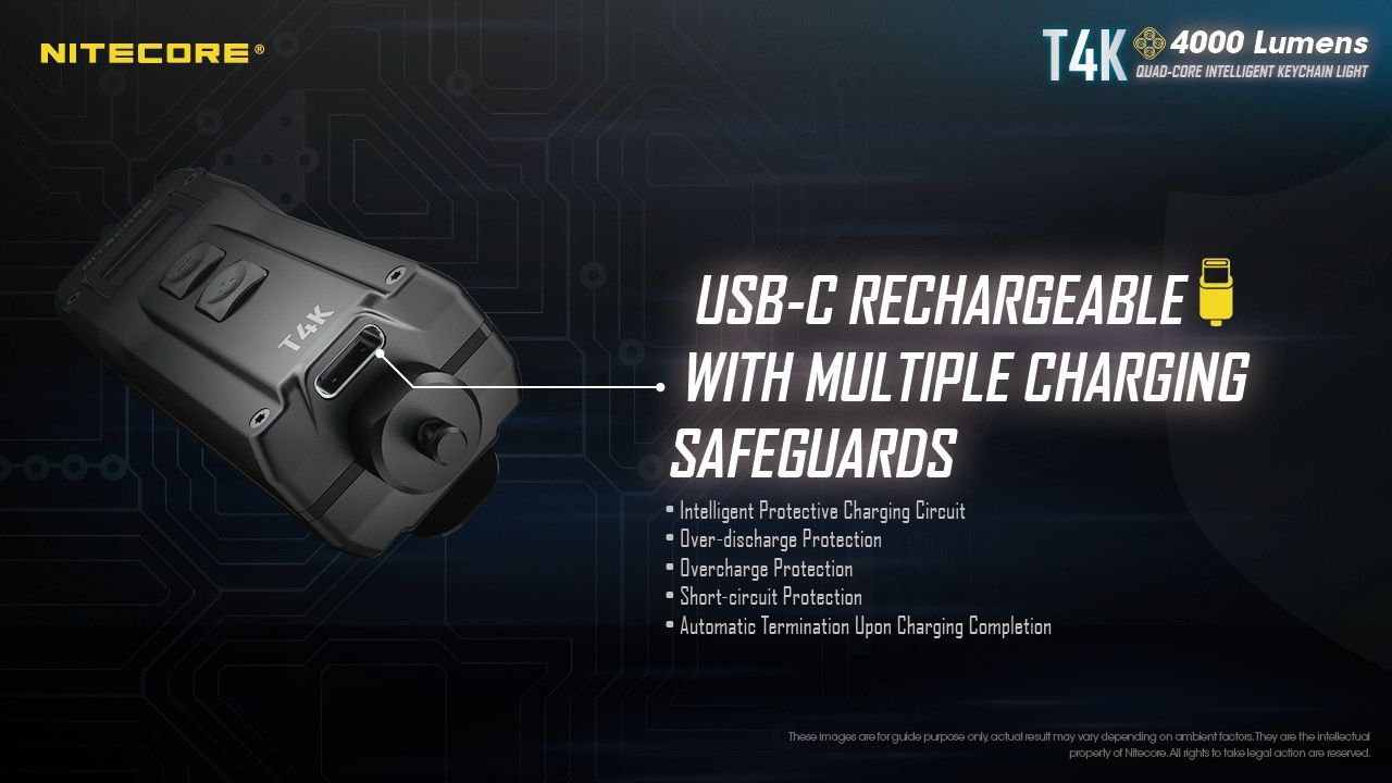 Nitecore T4K 4000 lumens Lampe torche porte-clés portable USB-C Équipement extérieur compact avec LEDs XP-L2 V6