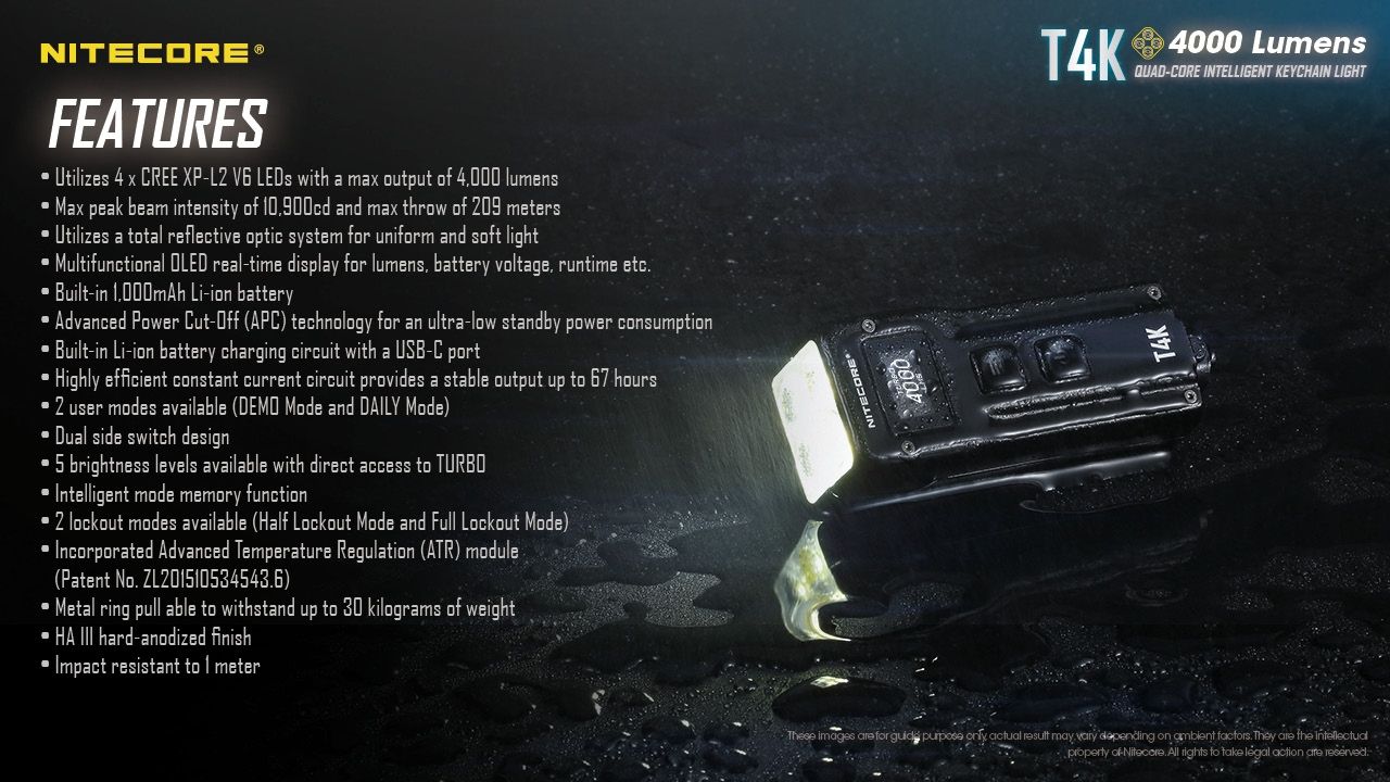 Nitecore T4K 4000 lumens Lampe torche porte-clés portable USB-C Équipement extérieur compact avec LEDs XP-L2 V6