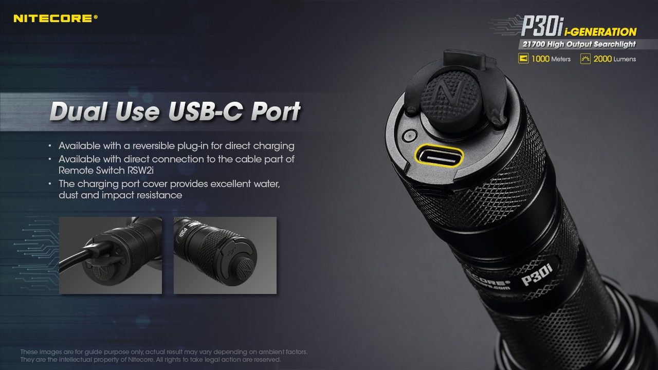 Découvrez la lampe torche tactique Nitecore P30i à LED XHP35 HI de 2000 lumens avec une portée de 1000 mètres, un éclairage extérieur robuste.