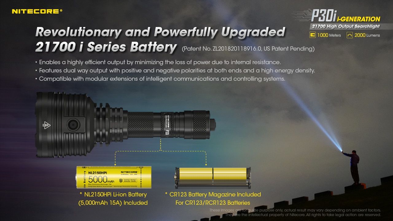 Découvrez la lampe torche tactique Nitecore P30i à LED XHP35 HI de 2000 lumens avec une portée de 1000 mètres, un éclairage extérieur robuste.