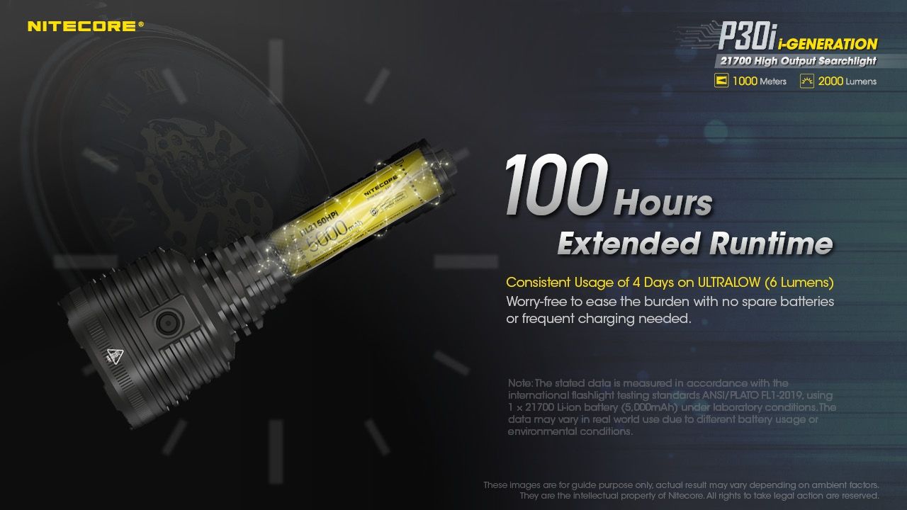 Découvrez la lampe torche tactique Nitecore P30i à LED XHP35 HI de 2000 lumens avec une portée de 1000 mètres, un éclairage extérieur robuste.